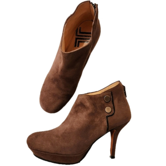 Lanvin En Bleu Suede Platform Stiletto Booties Brown 7 - Picture 1 of 12